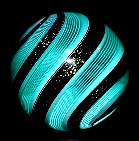 HOT HOUSE GLASS MARBLE/1.198″-SPEARMINT BANDED FINE LINER # 938-GREEN DICHROIC
