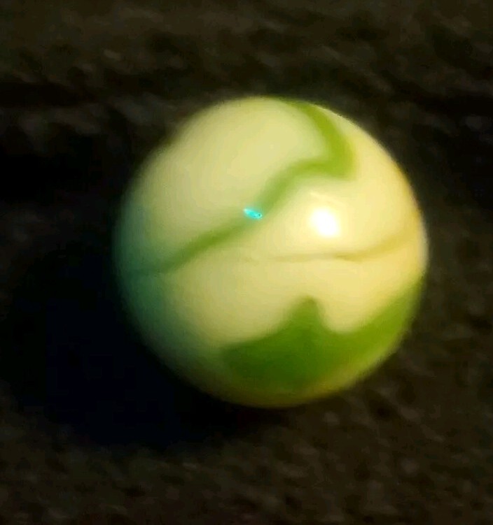 Antique Early Machine Made Marble Green Milk White Swirl Unique Sm. Sized (RARE)
