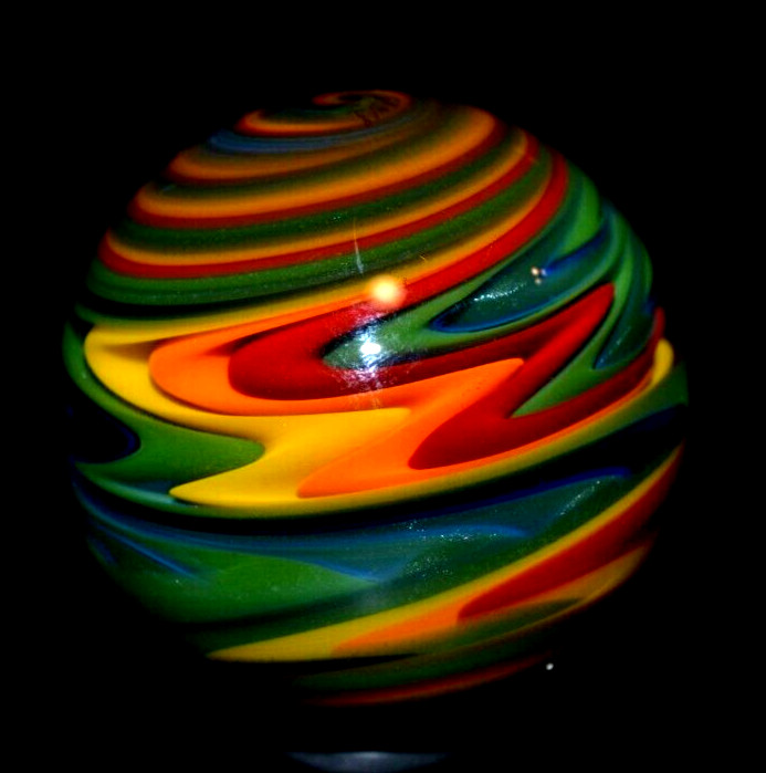JAY SLACK GLAS MARBLE/1.510″-LUCKY STRIPE WIG-WAG SPLENDOR-AVOCADO,ORANGE, LIME+