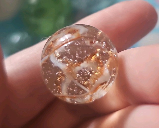 Lot Of 7 Vintage Vacor Glass Marbles, Gold Flakes, Rare Pontil Marking