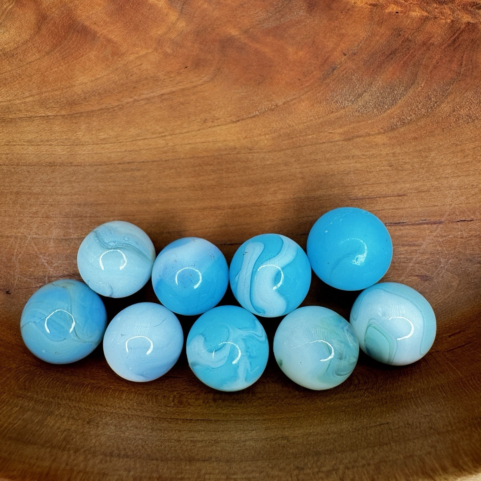 Vintage Alley Agate WV Swirl Marbles Lot Sky Blue Aqua White Opaque Glass 9pc