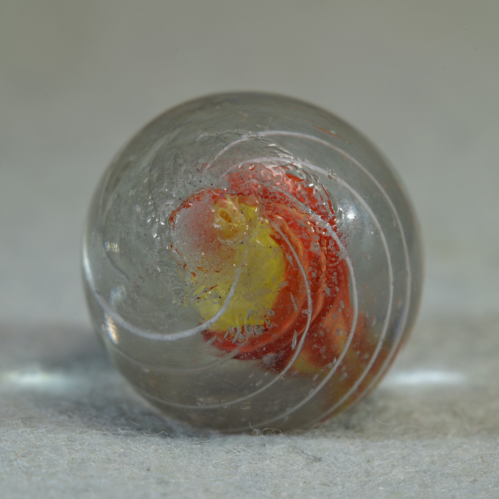 Early Caged Red & Lemon Solid Core German Handmade Antique Marble 18.8mm 23/32”