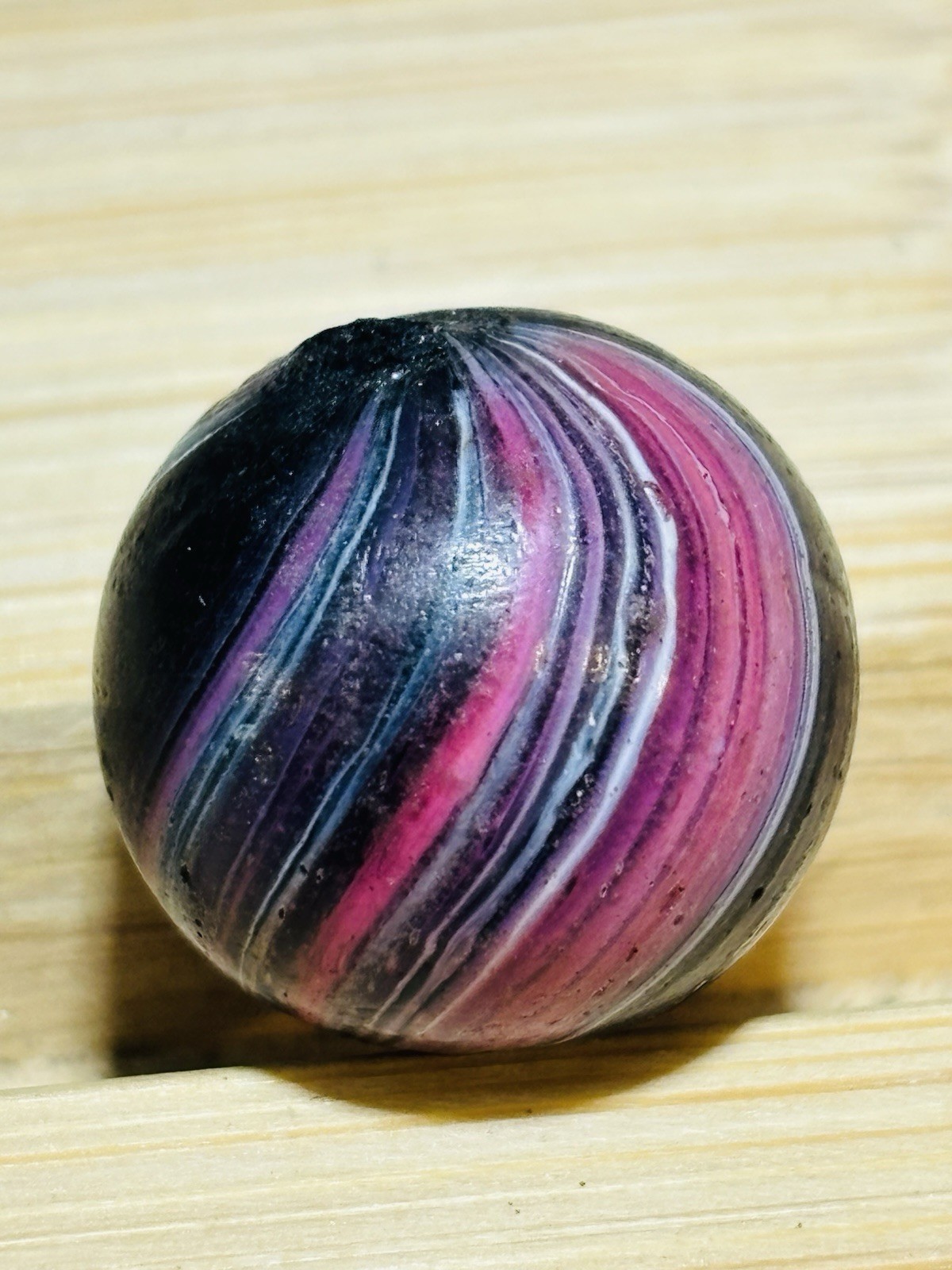 Beautiful Banded Opaque Indian Marble Near Mint Pink Red Whites 11/16” 17mm