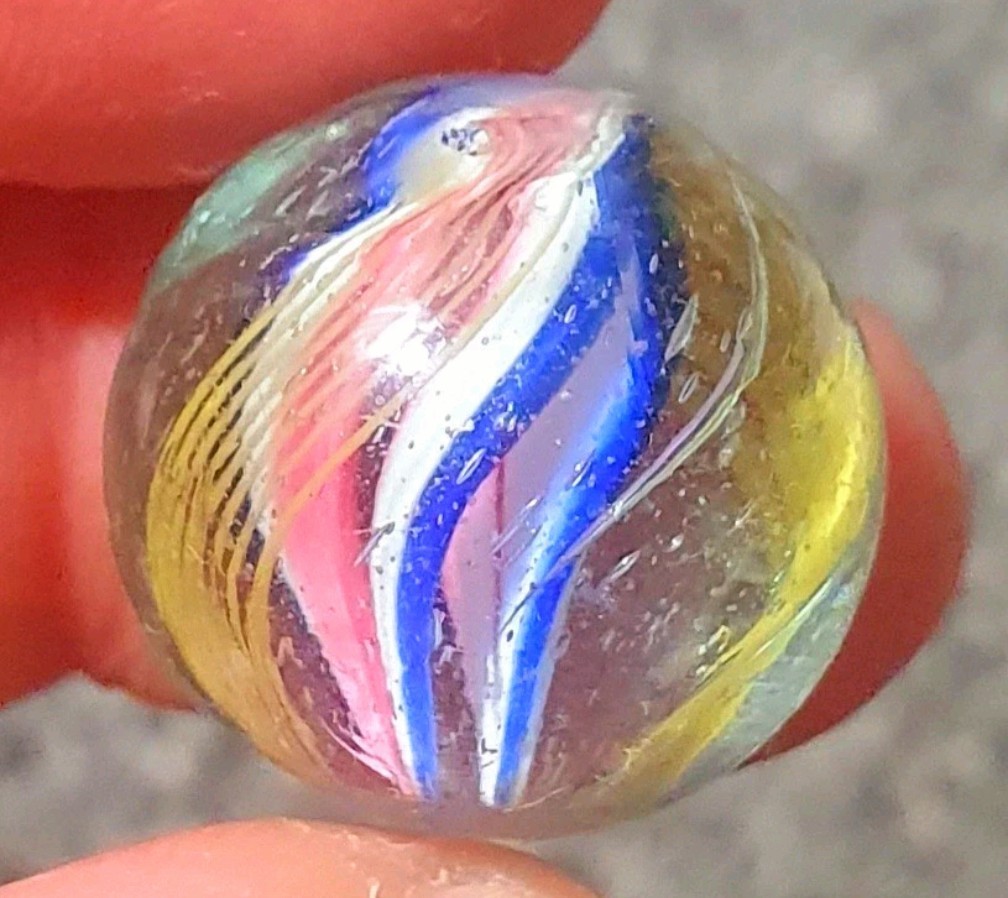 25/32″- Gorgeous Shooter Peppermint Double Ribbon German Handmade Marbles MINT