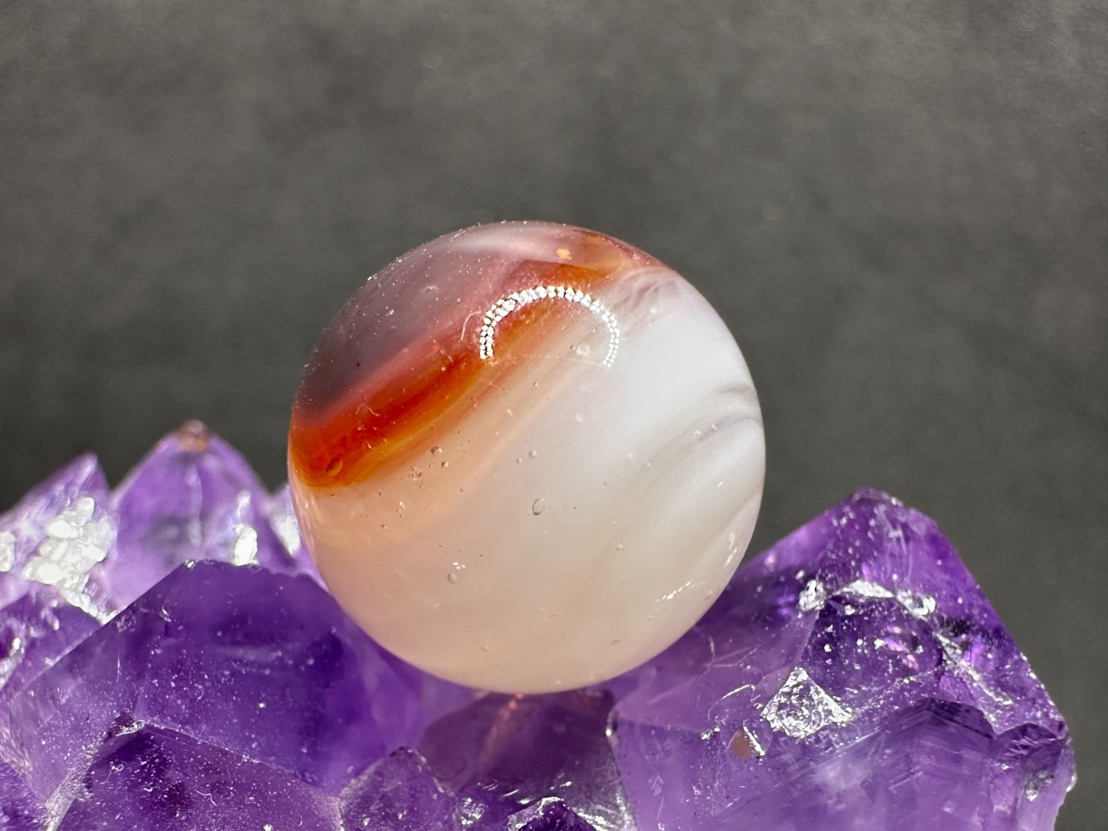 Vintage Vitro Agate Two-Color Conqueror Marble – Purple & Red – .63″ Excellent!