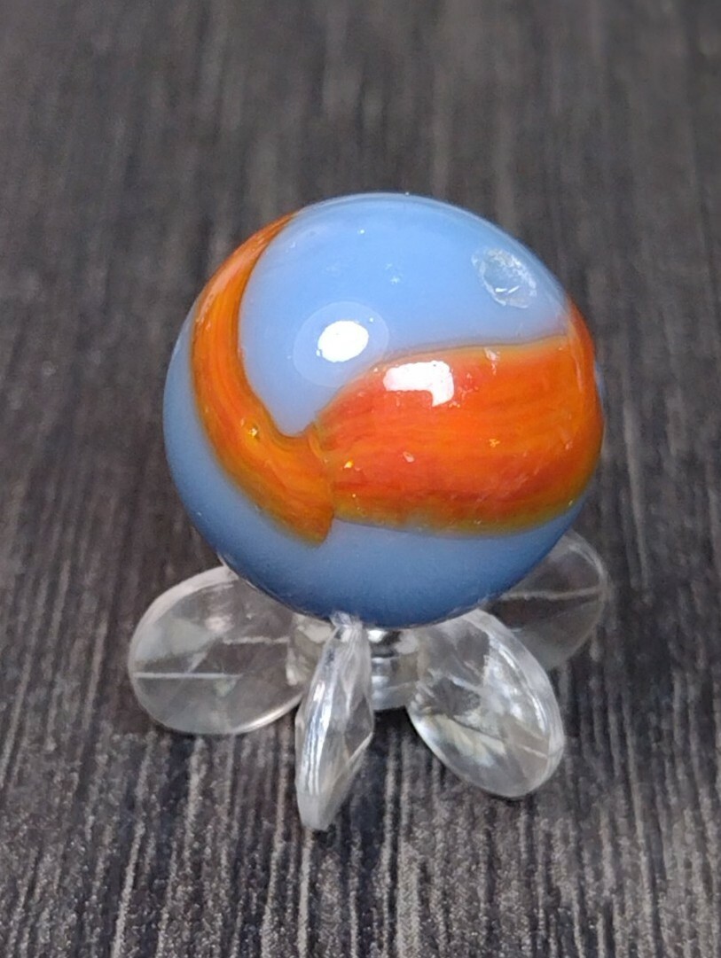 ROBIN BLUE & ORANGE PELTIER RAINBO Ribbon Patch Old Toys VINTAGE Marbles .60″