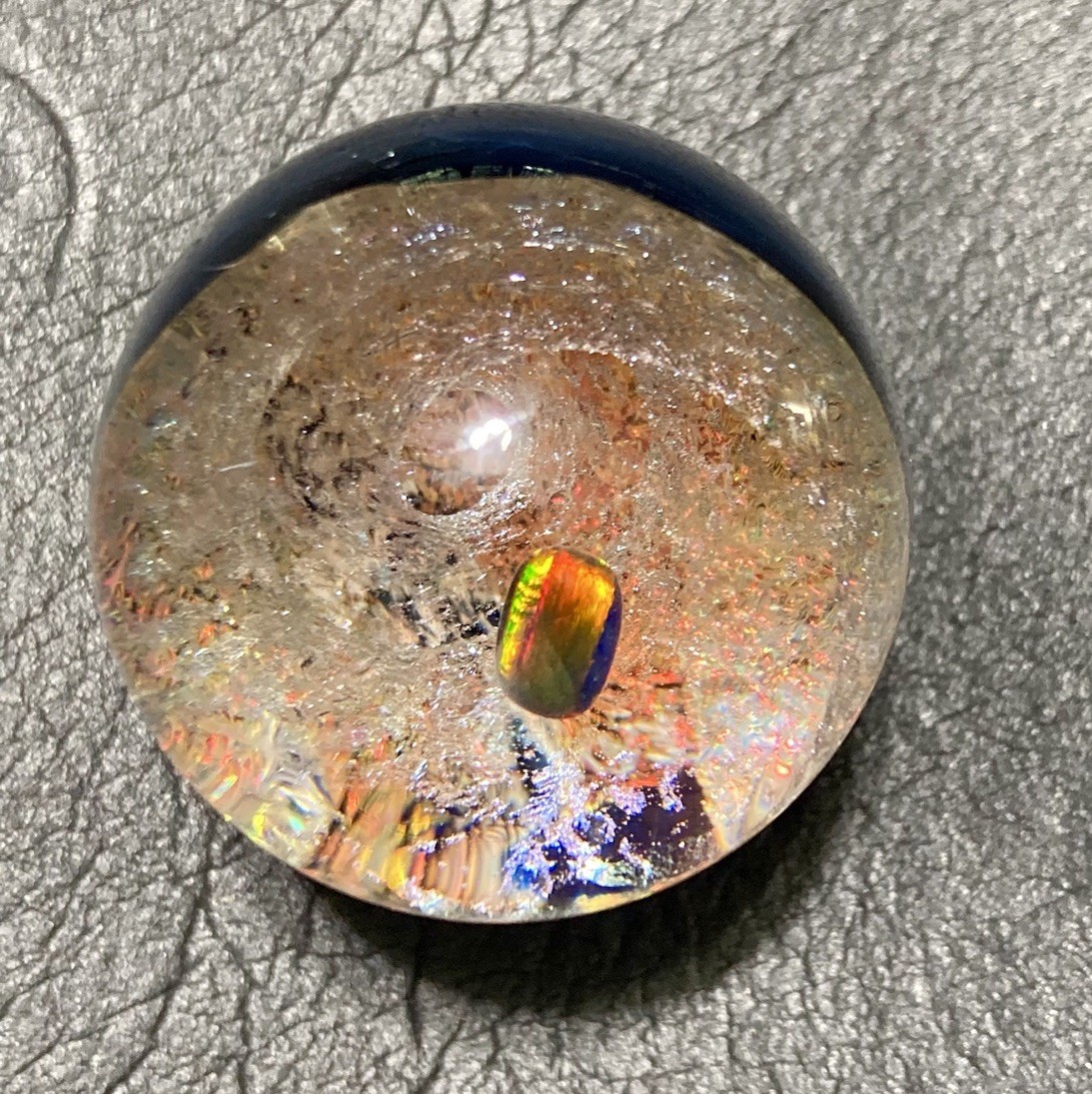 Glass Boro Marble 38mm Black Opal Candy Apple Red Dichro Swirl Hand made Art