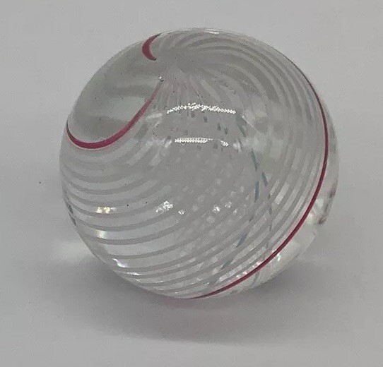 ART HANDMADE GLASS MARBLE 1 3/8″ DIVIDED RIBBON Latticino Swirl Paperweight