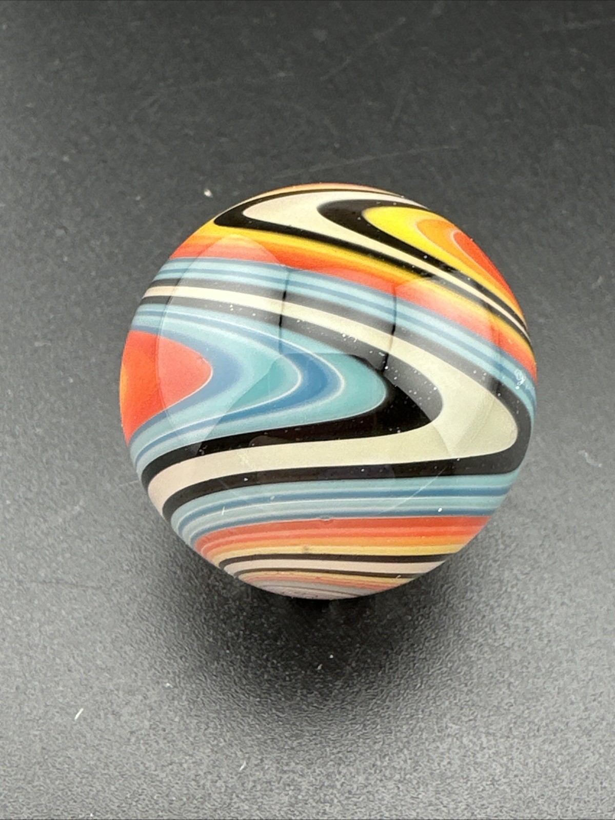 Contemporary Handmade Art Glass Marble 1.05″ Fire & Ice Swirl, UV Green Accent!