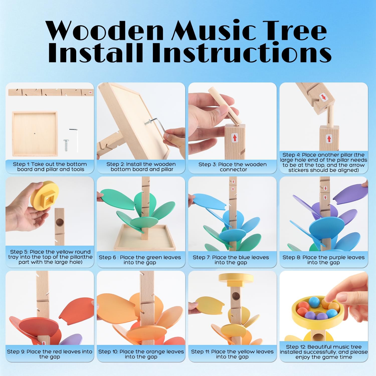 Wooden Marble Run for Kids 4-8 Boys Girls 30 cm x 38 x 4 cm, Multicolor