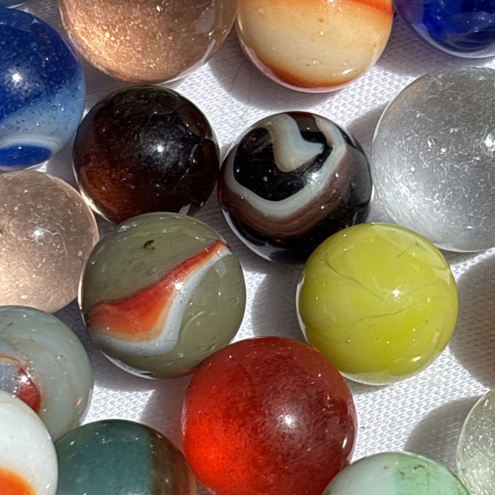 Original Lot Antique Vintage Old Marbles Swirl Blue Green Orange Clear Glass