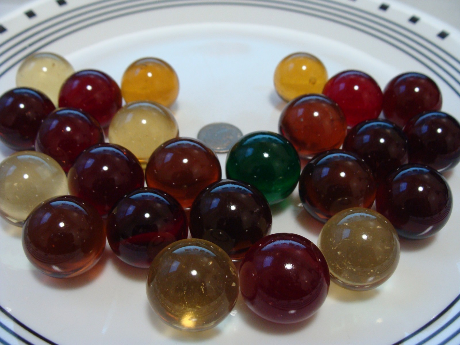 24 Vintage Master Marbles Gem Jewel Shooters Yellow Red Green Amber 1930s Nice