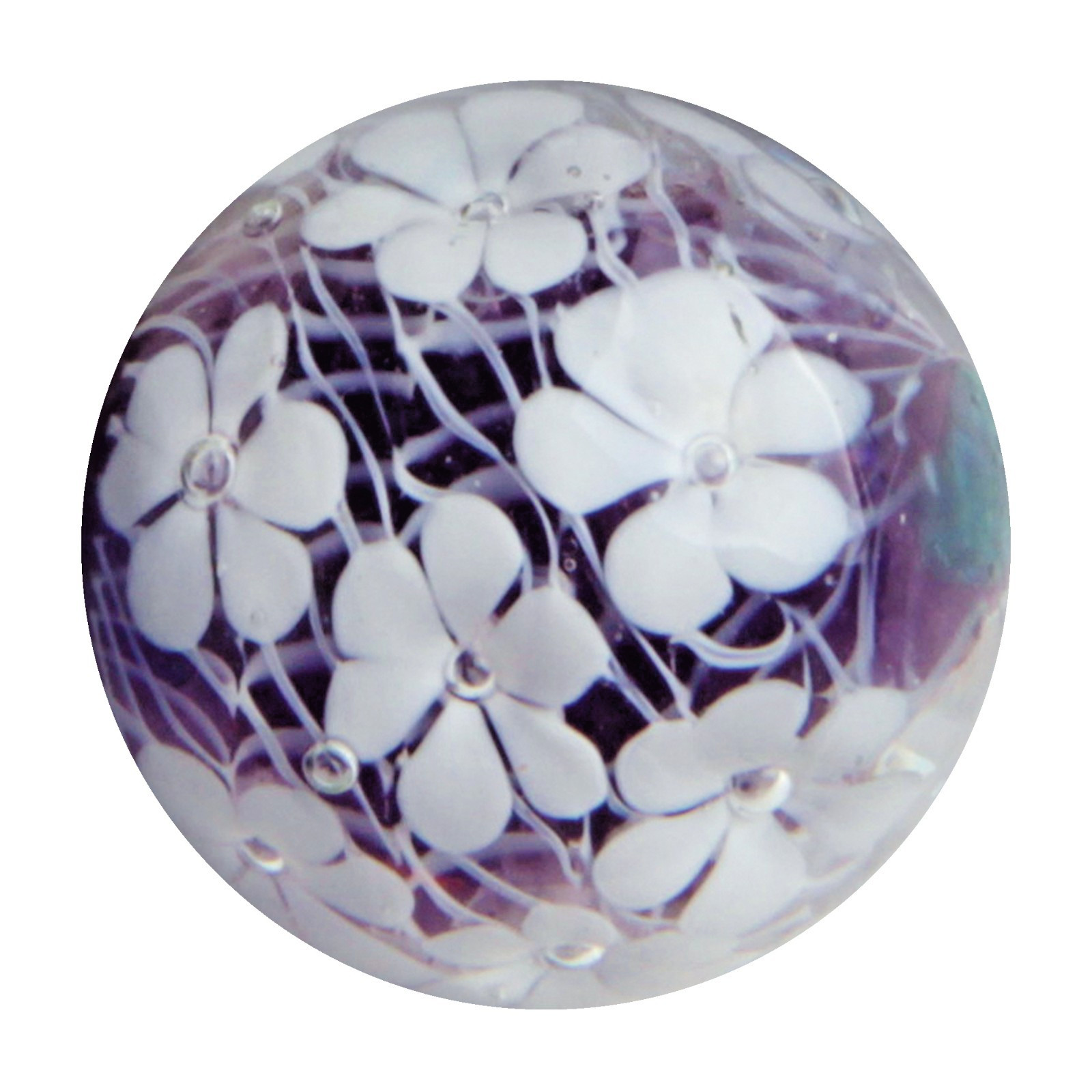 Sweet Ditsy Marble 5/8″ Handmade Glass White Flower Purple Base + Stand