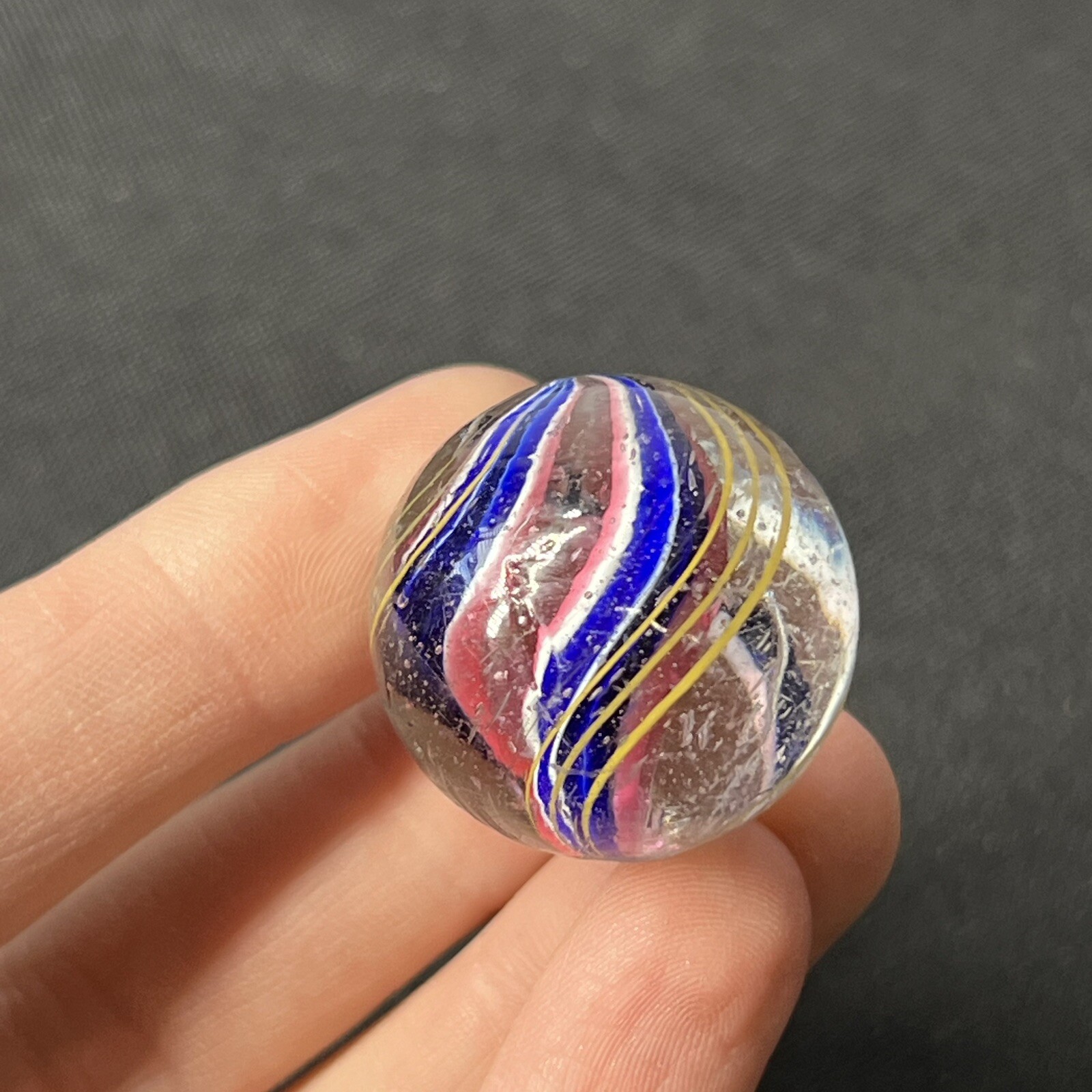 VTG German Handmade Solid Core Swirl Marble 1” Blue Pink Swirl