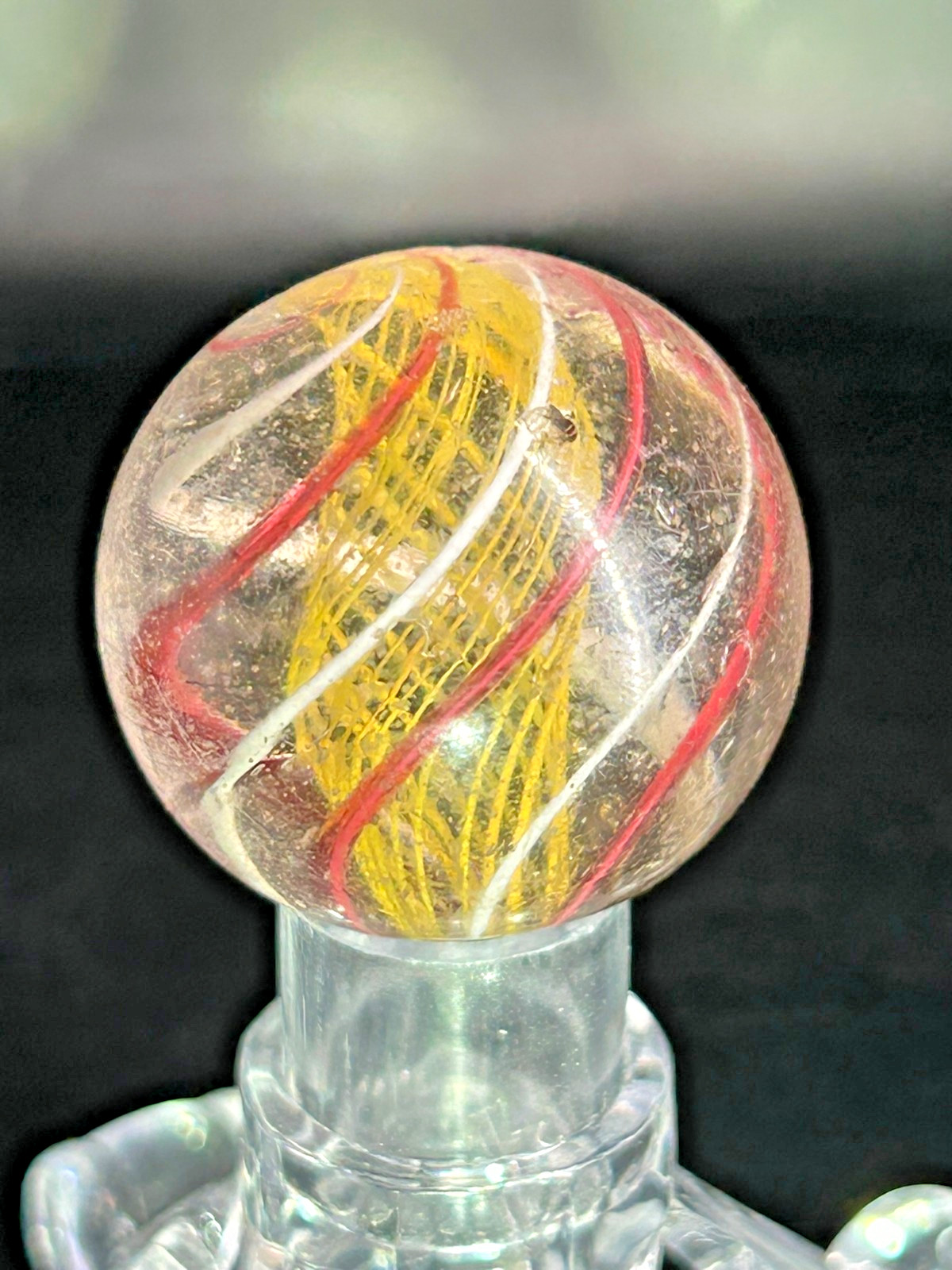 Antique Yellow Latticino Core Ribbon Swirl Marble 1-1/8″ Near Mint+ EA4