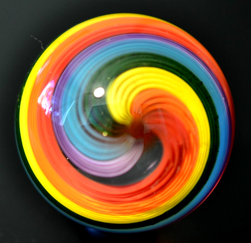 JOHN GIBBONS GLASS MARBLE/1.853″-GREEN LUTZ,RED,ORANGE,MAGENTA,YELLOW,TURQ+