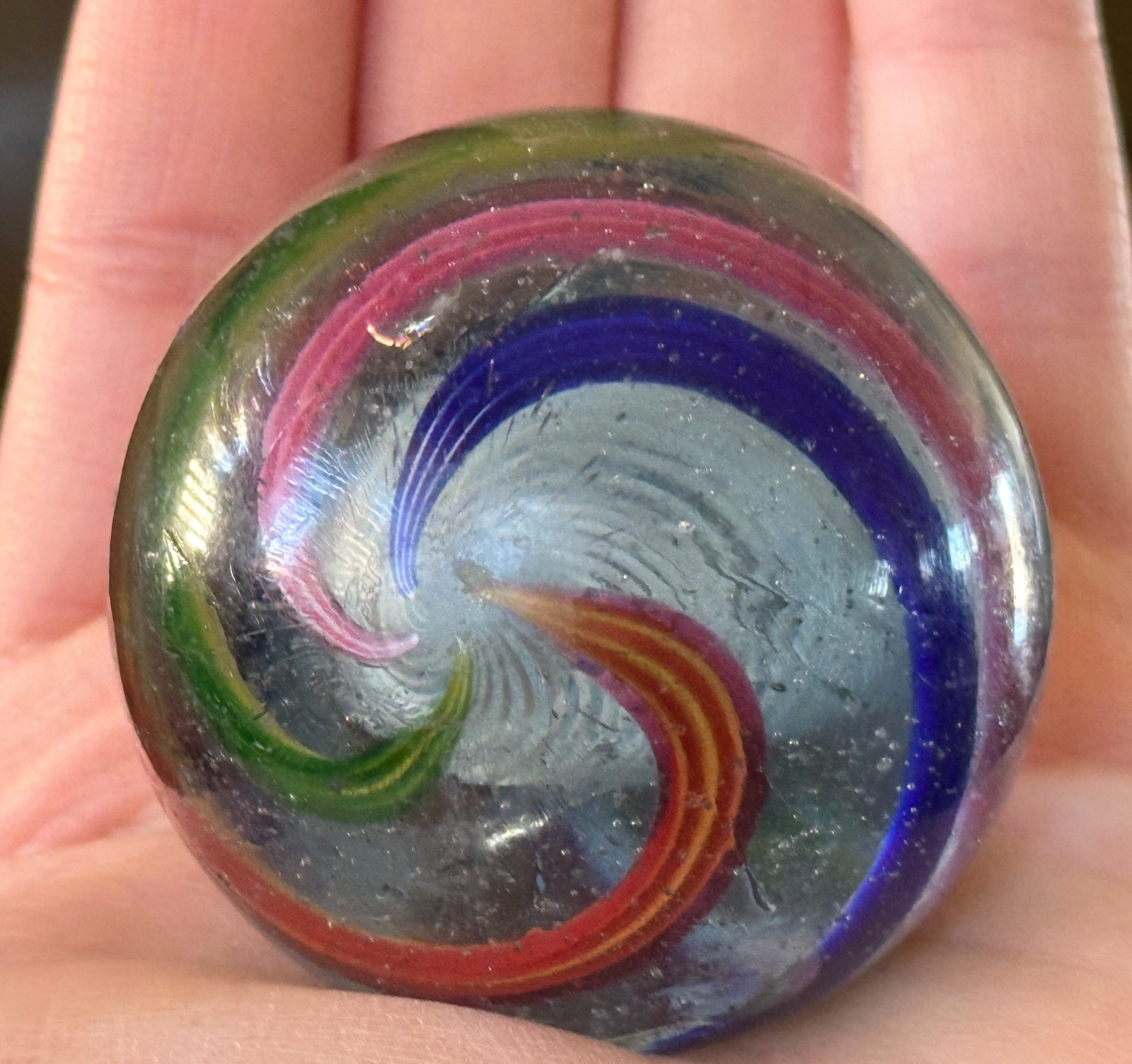 MASSIVE Antique Handmade German Marble COLORFUL Caged LATTICINIO – 2.28″ WOW!!