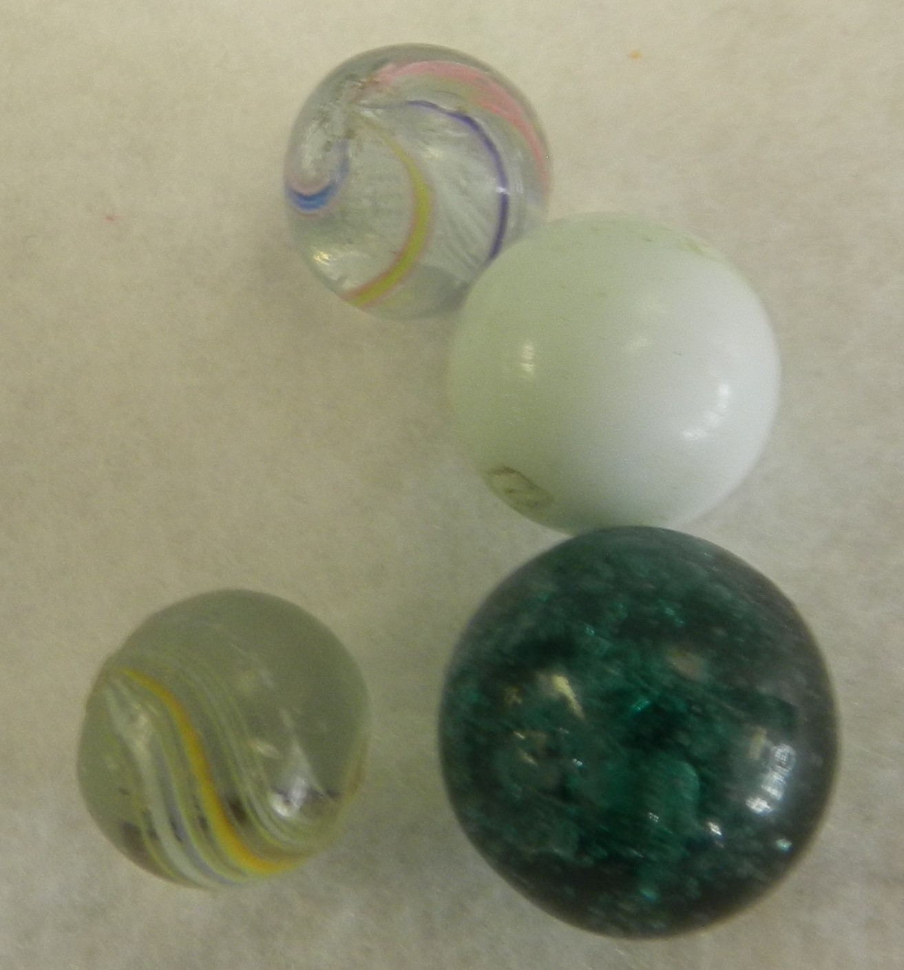 #20503m Vintage Group or Lot of 4 German Handmade Glass Marbles .50 to .66 In