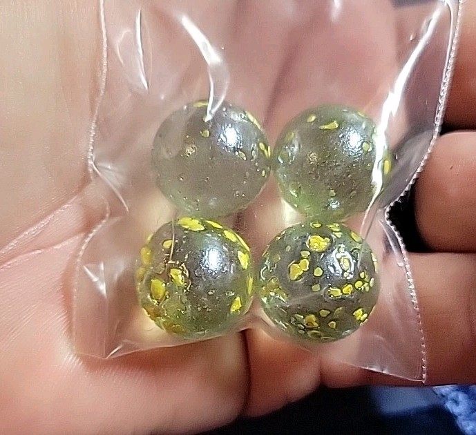 4 Yellow Confetti Speckled Glass Marbles