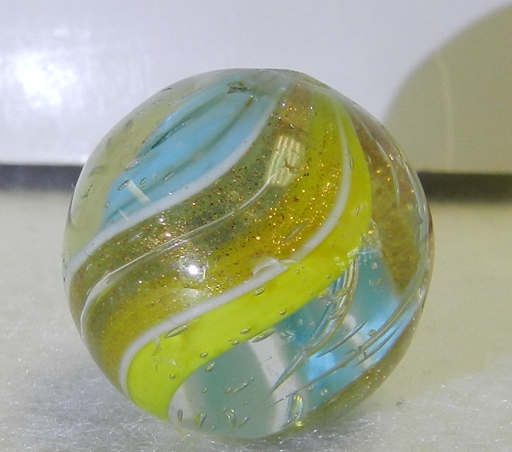 #19833m Bigger .85 Inches Vintage German Handmade 2 Color Ribbon Lutz Marble