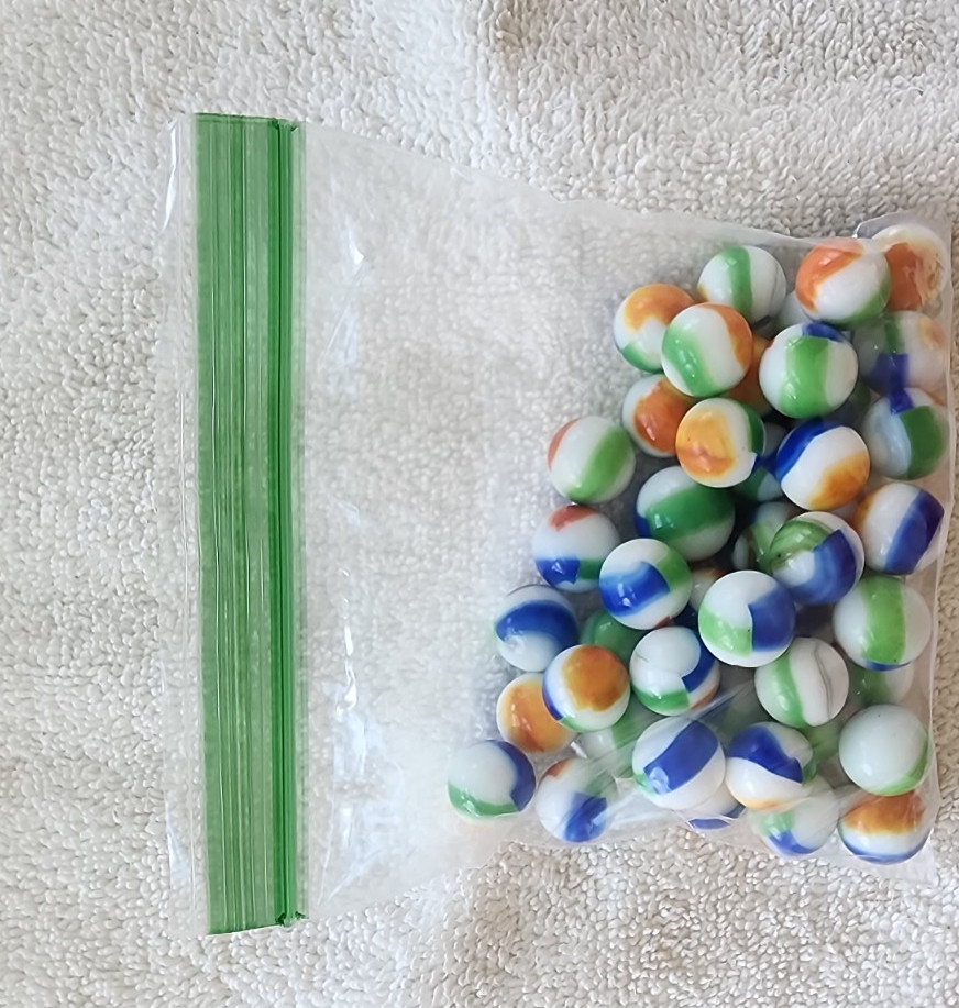 Vintage Glass Toy Marble Beach Ball Colored -White Swirl Lot Of 46