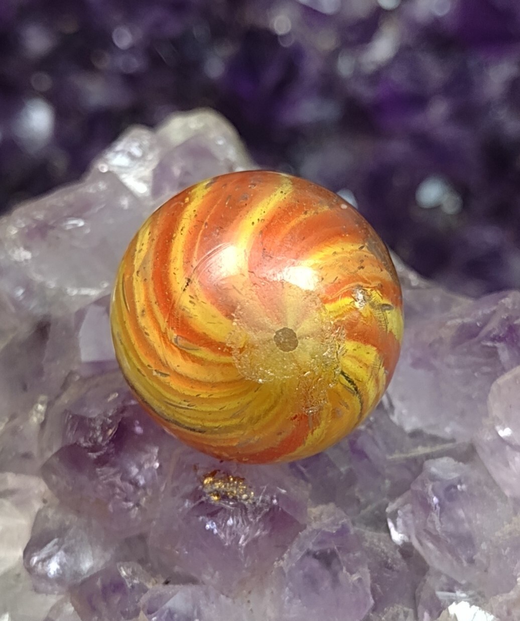 Flamin’ 🔥 NM Orange Onion Skin SWIRL Shrunken Antique GERMAN Marbles .64″