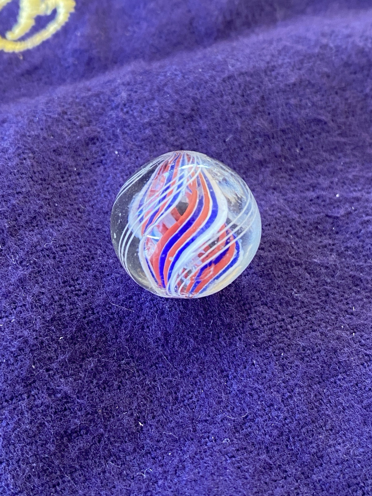 VTG Antique Handmade Marble .61” Divided Core Red White Blue