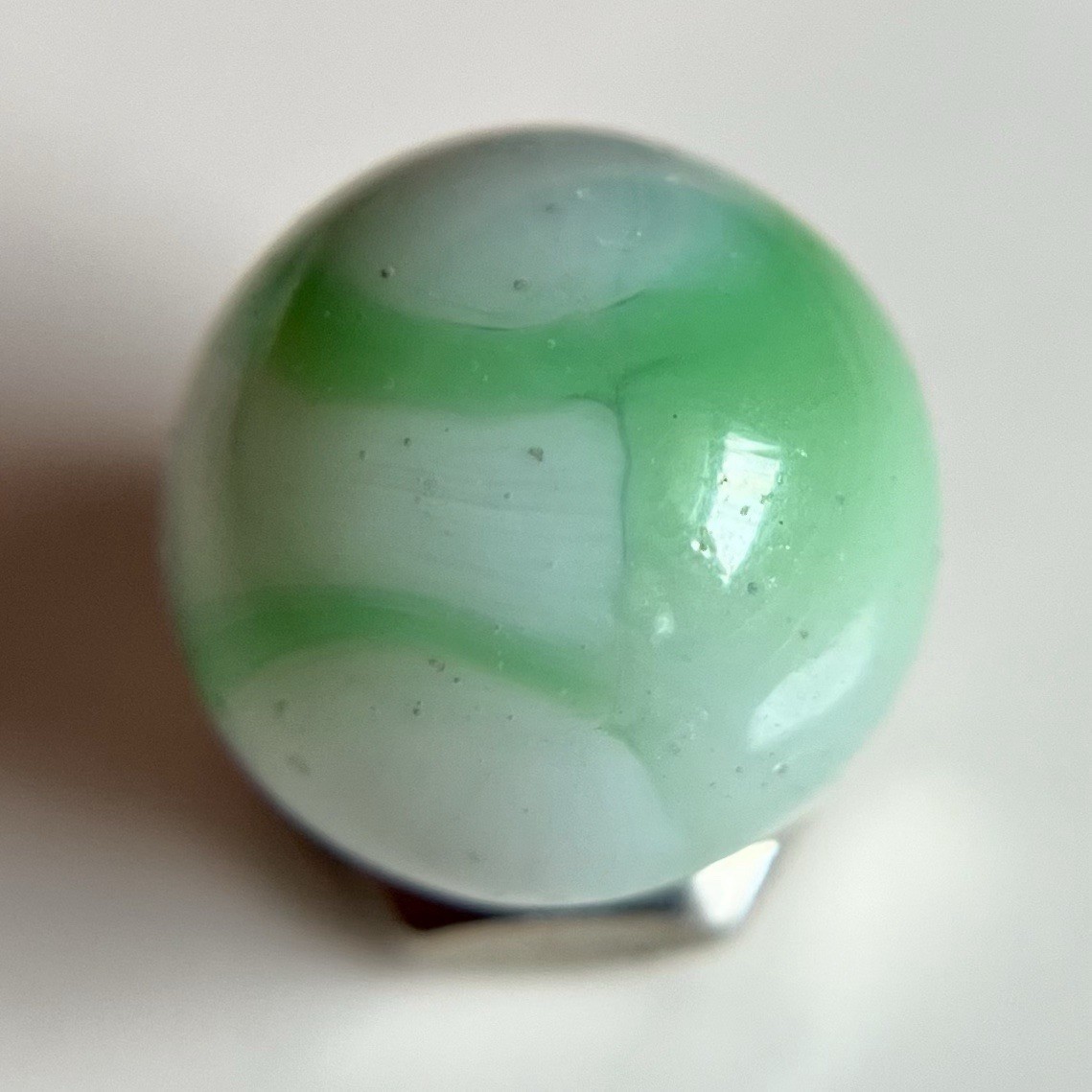 💚Peltier Rainbo Green Baseball Bubbly Ribbon Marble .58”
