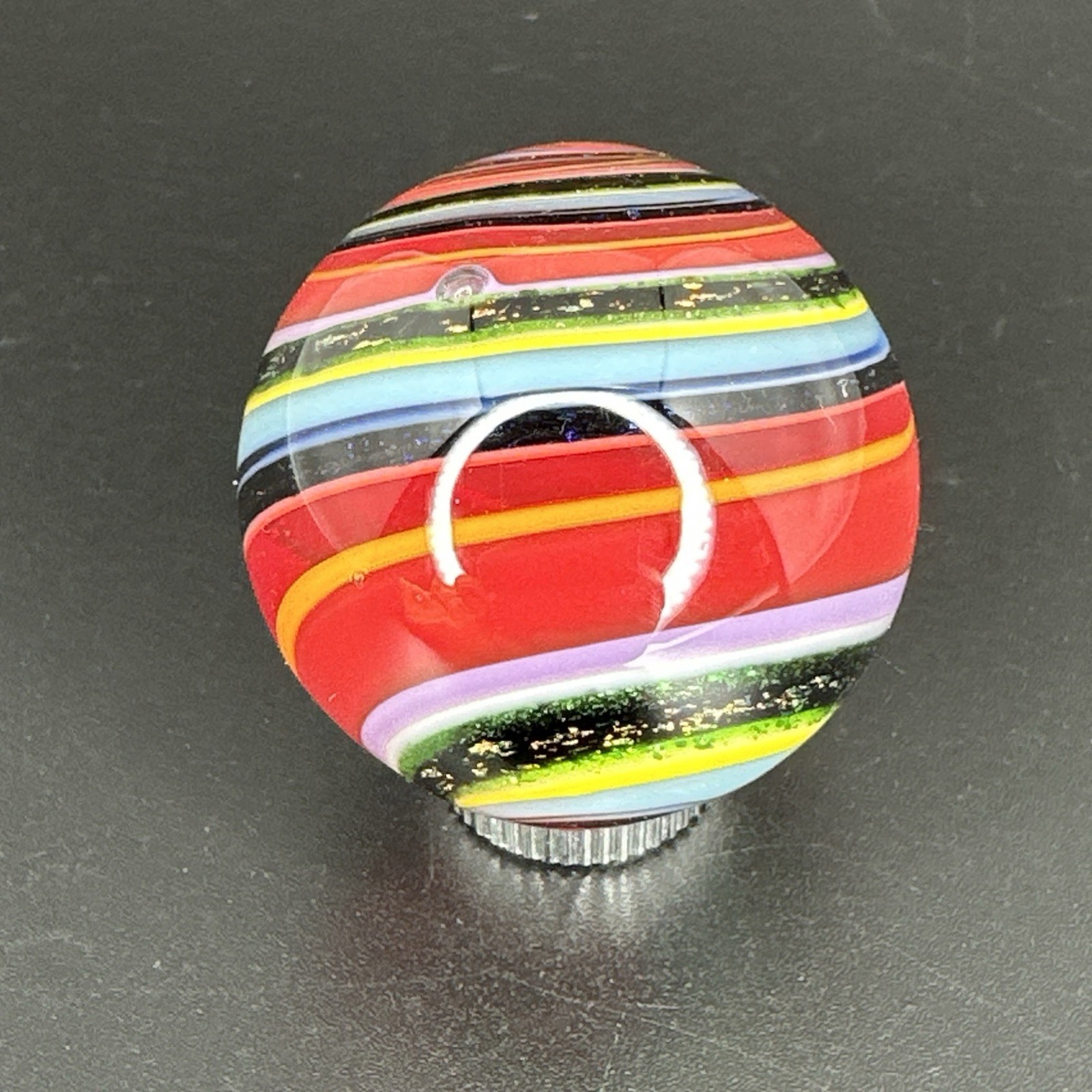 Contemporary Handmade Art Glass Marble 1.29″ Multicolor Banded Spiral Swirl MIB