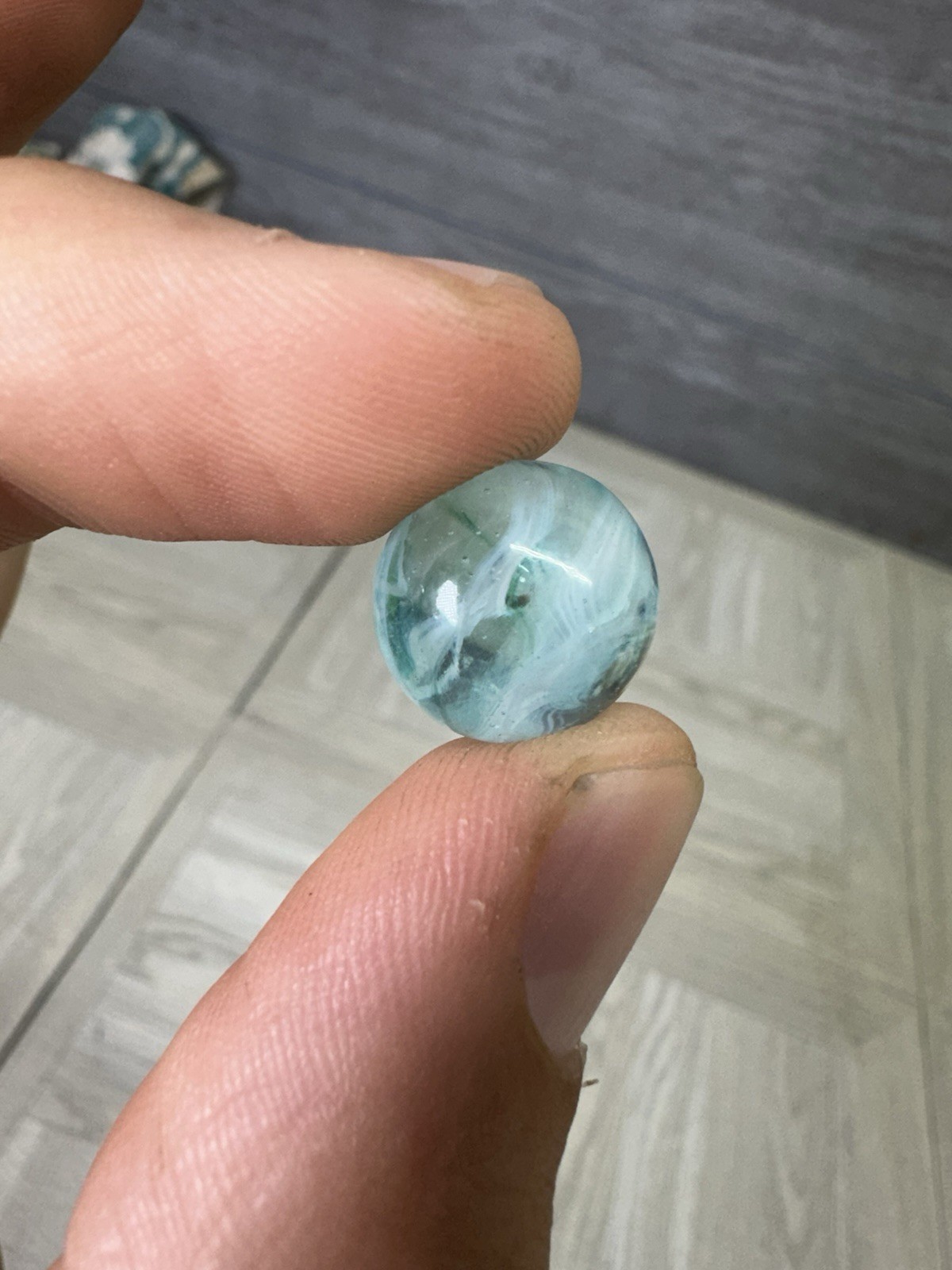 Vintage Center Bubble Swirl Marble Light Blue Bubble Glass Clear Base