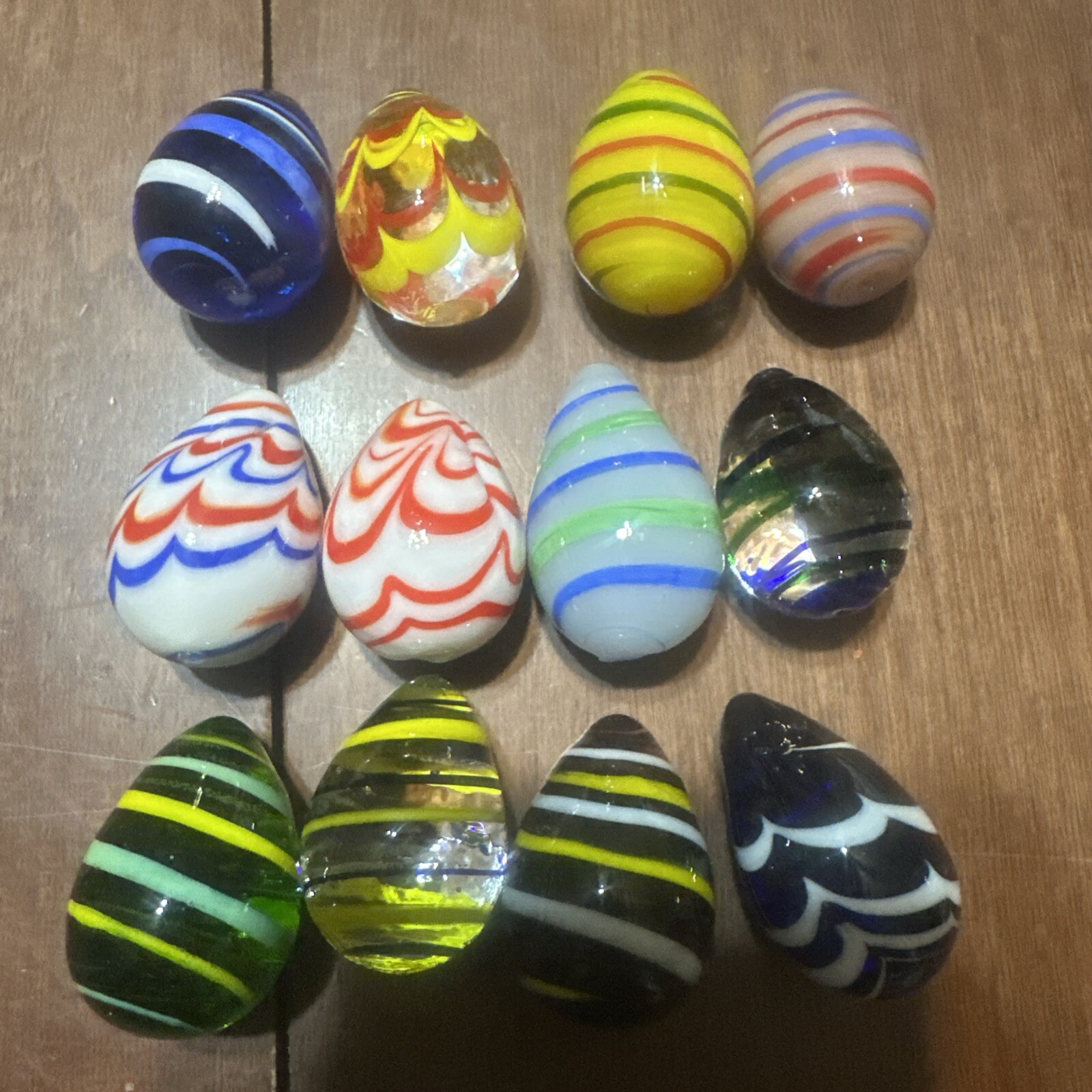 Colorful Lot Of 12 Glass Eggs Holiday Decor