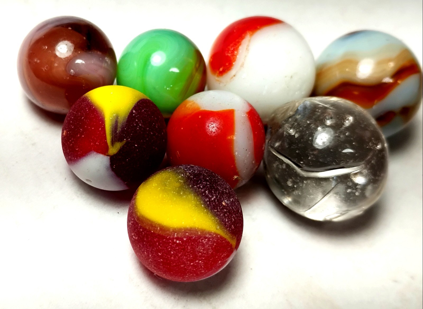 Vintage Marbles Mixed Lot of 8, Various Styles, Types and Ages Orange, Blue, Br