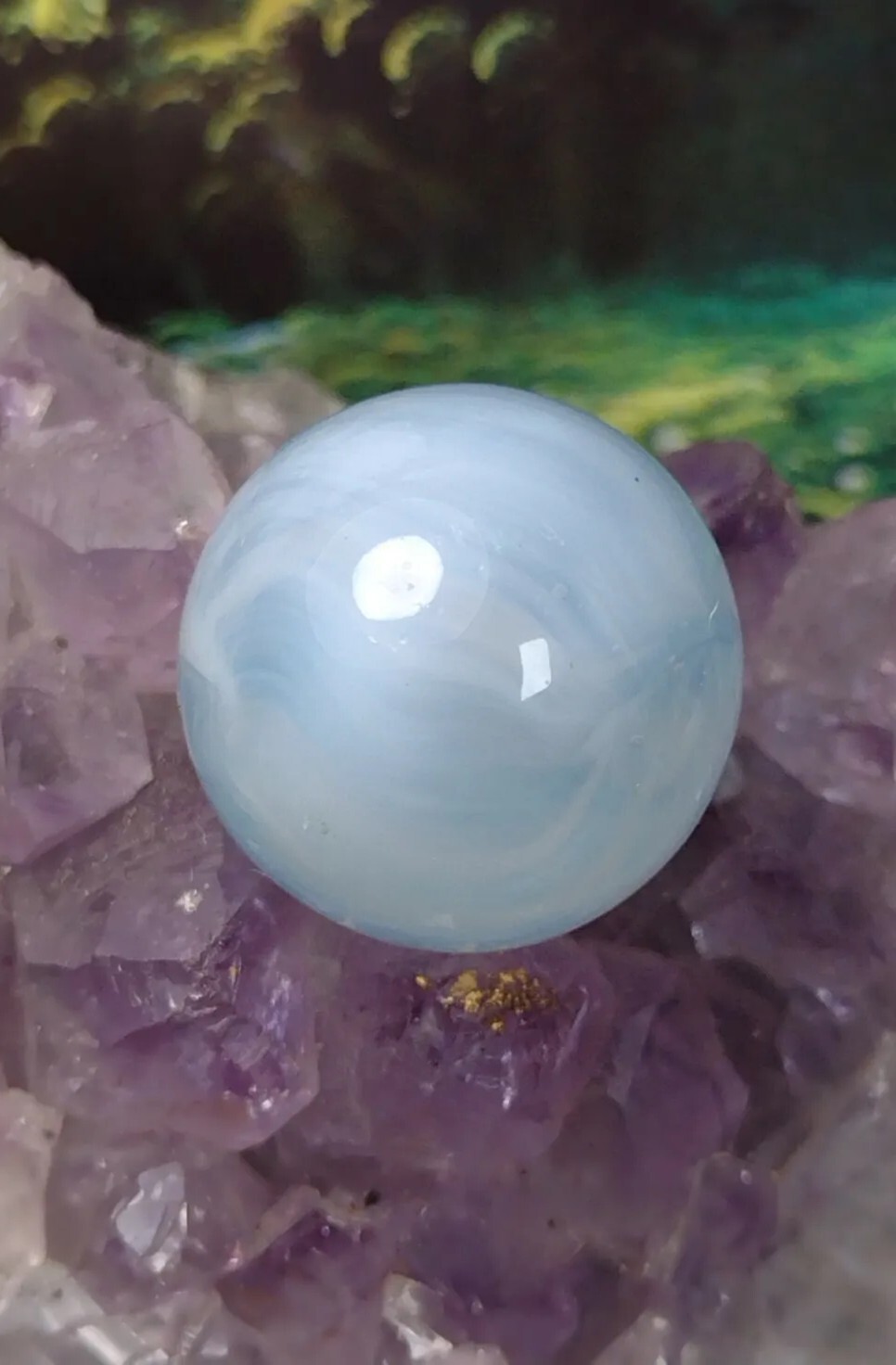 Bright Robin Blue & White VITRO Conqueror Patch Glass Vintage Marbles NM+ .62″