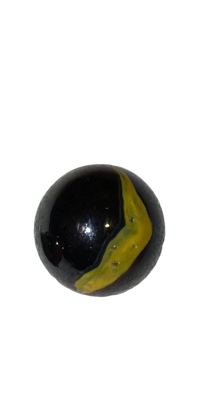 Lot of 3 Vintage US Glass Swirl Marbles Black Red Yellow Fire Polished 1 Inch