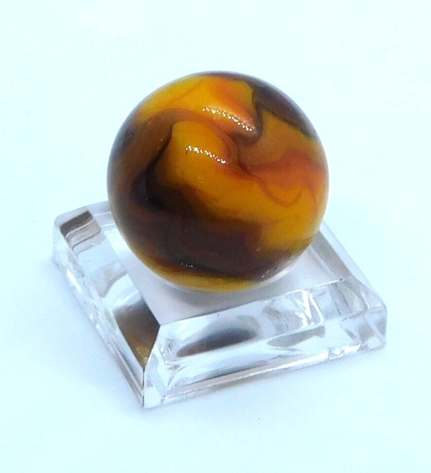 Glass Marble Orange Brown Black Slag Swirl with Veins 18mm (0.7″) Mint.