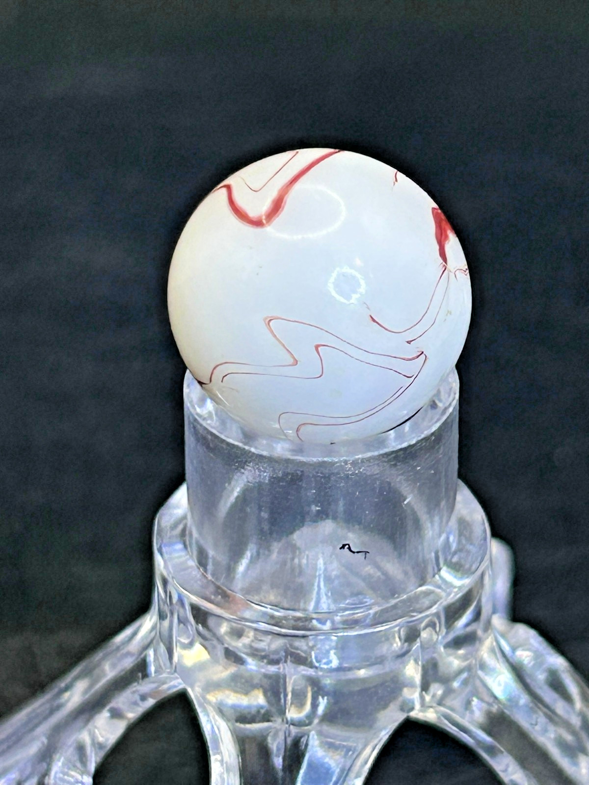 Vintage Akro Agate “The Thinker” Oxblood Red/White Swirl Marble .64″ Mint, #OB5