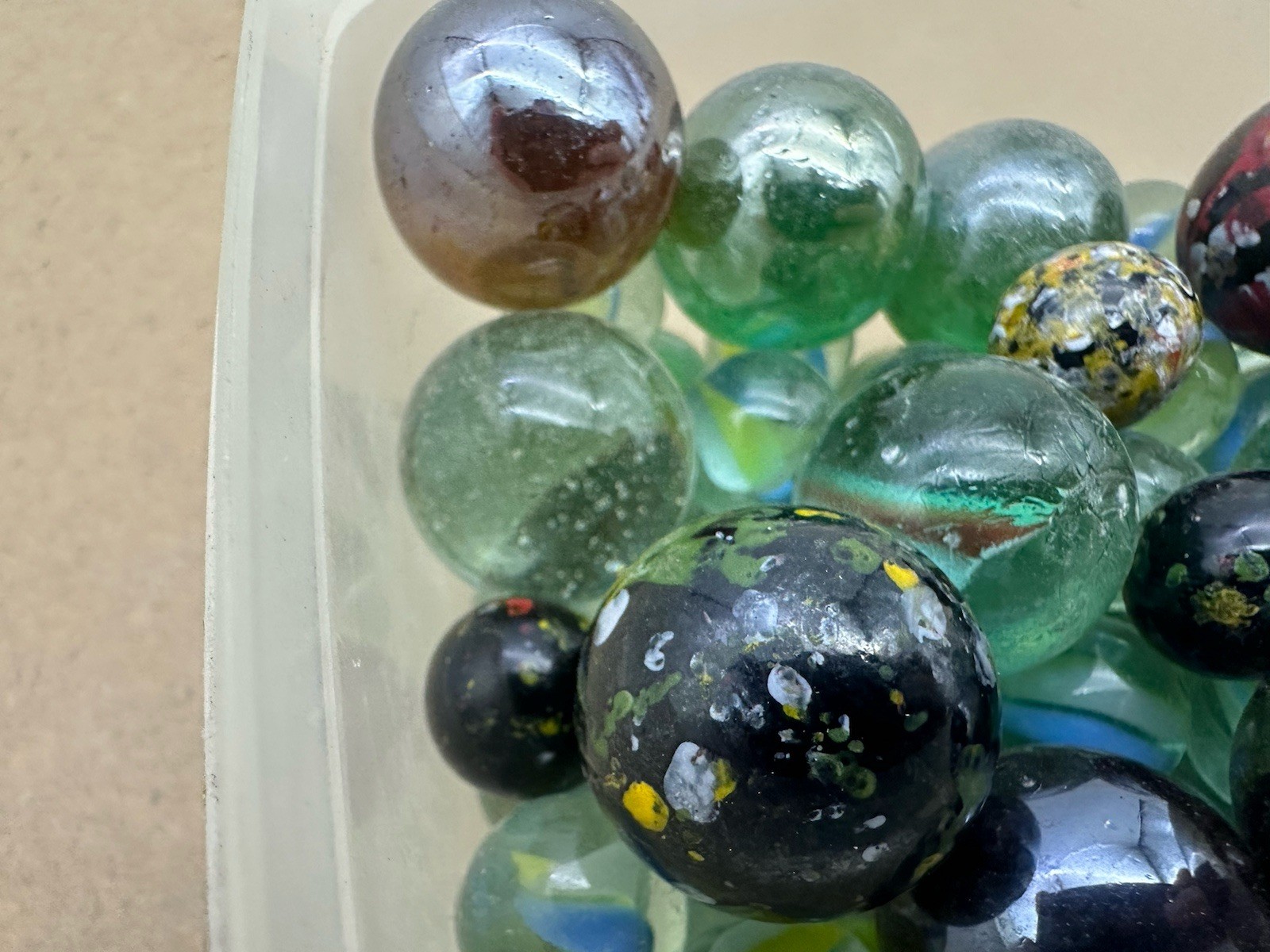 Vintage Confetti Swirl Speckled Silver Clear Glass Marbles Mixed Lot