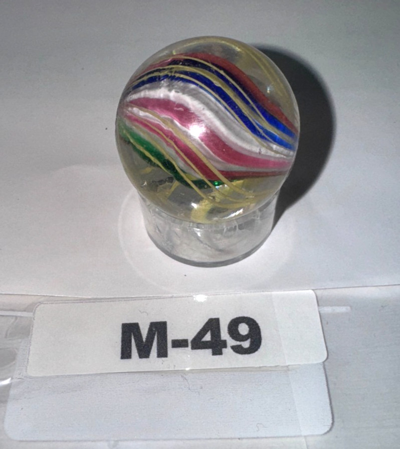 Rare 1″+ Tri-Stage Solid Blue White Green Yellow Core German Marble Swirl M-49