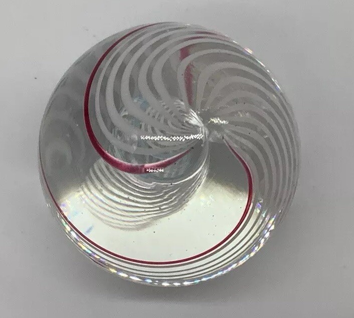 ART HANDMADE GLASS MARBLE 1 3/8″ DIVIDED RIBBON Latticino Swirl Paperweight