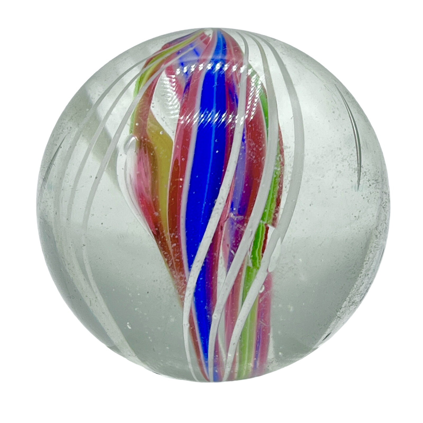Unusual Huge German Heart Bubble Colorful 4 Ribbon Divided Core Swirl Marble 2”