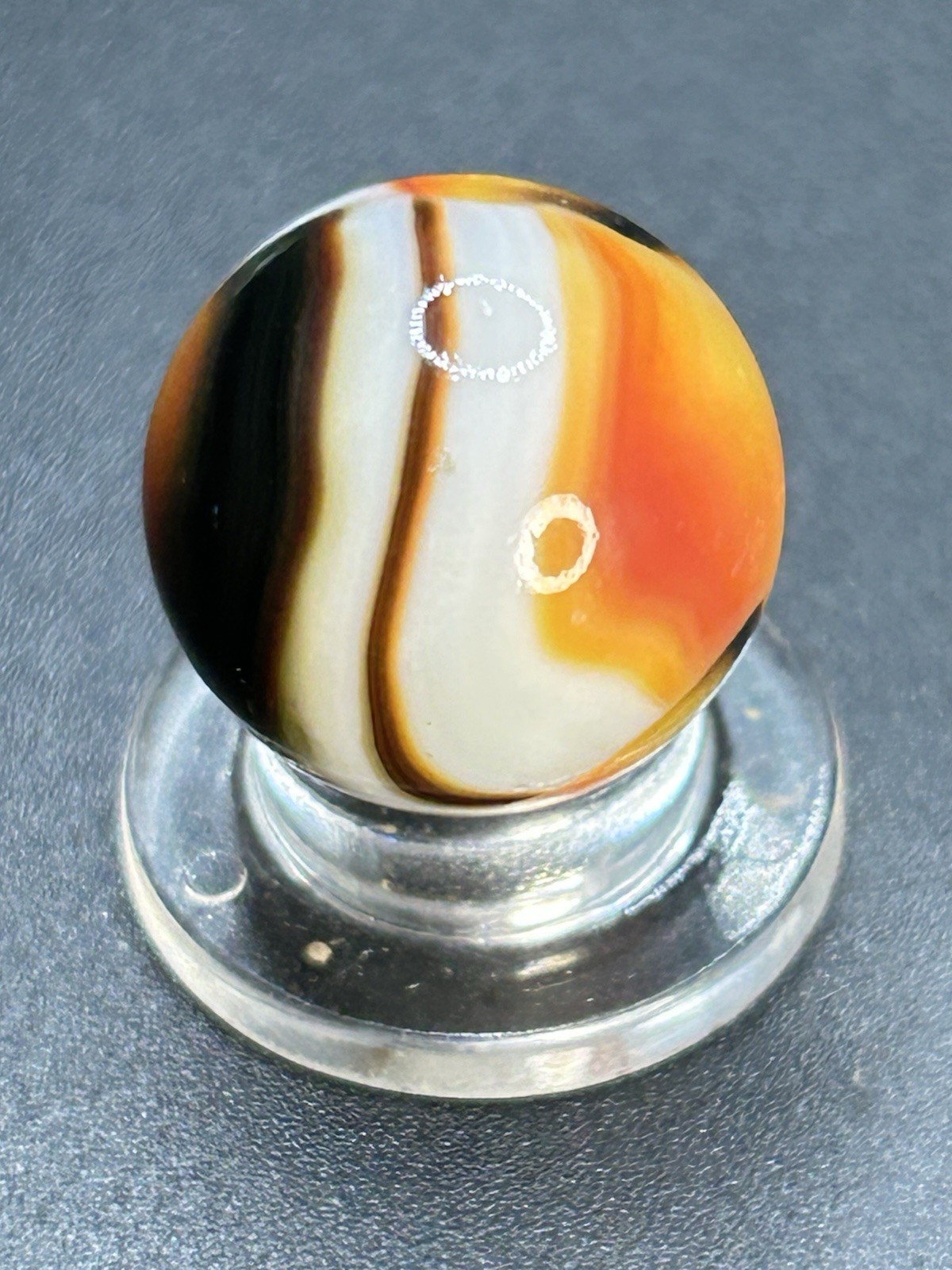 Vintage Peltier National Line Rainbo Rebel Marble Orange Rebel? 0.629”