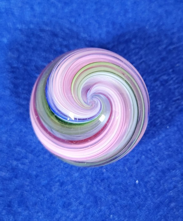 Jody Fine Handmade Glass Marble Signed Swirl Pink Blue Green