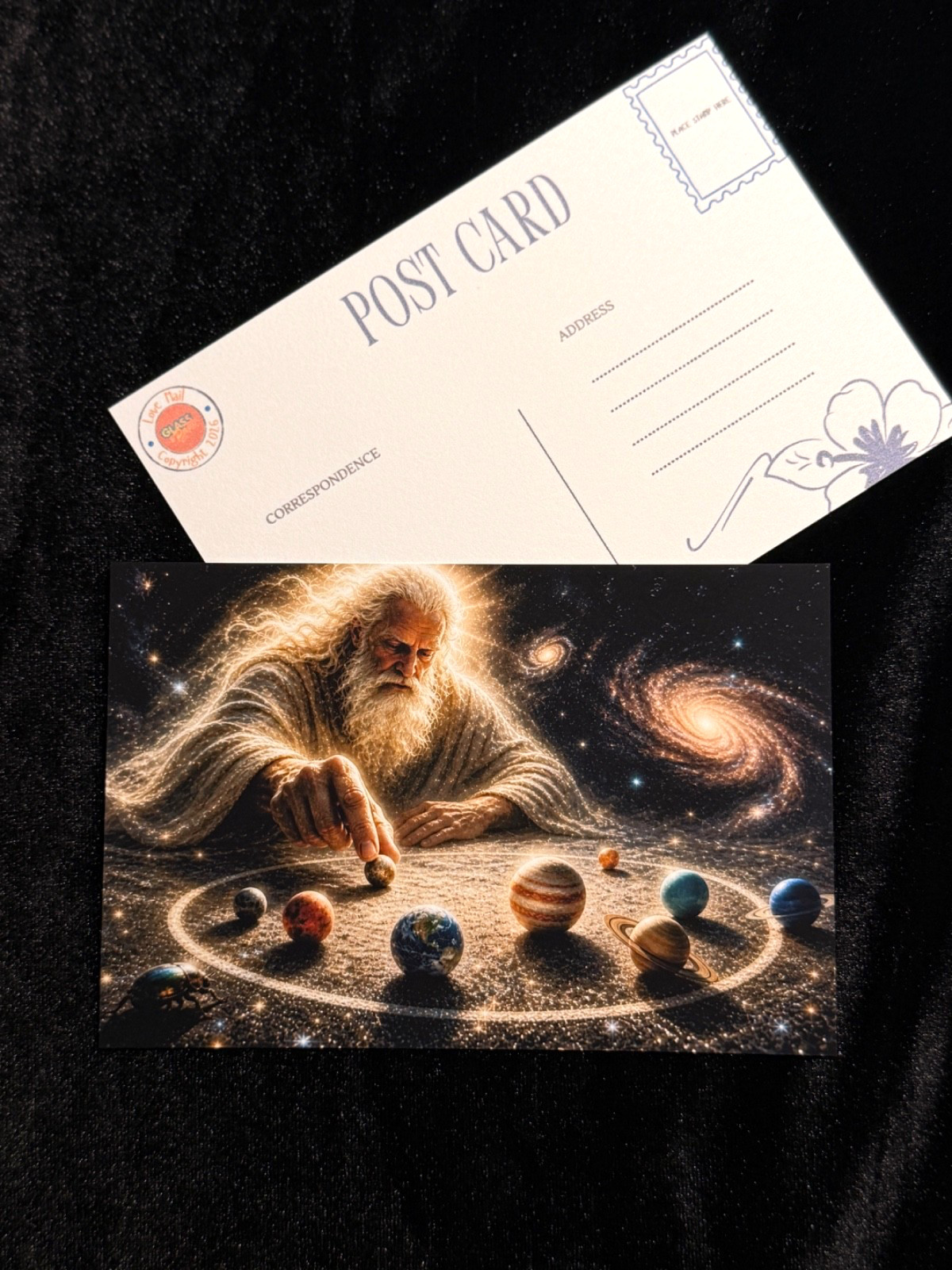 Creator Playing Marbles With the Planets 4×6 Postcard for Collectors ✨🪐
