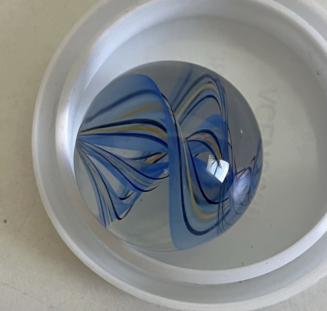 Hand Crafted Blue Swirl 1 Inch Round MARBLE Vintage NIB!