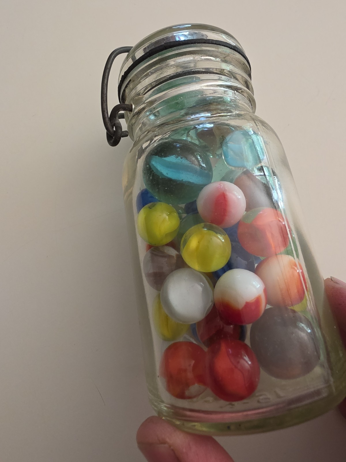 Vintage 5″ Glass Jar Filled With Marbles – Estate Find
