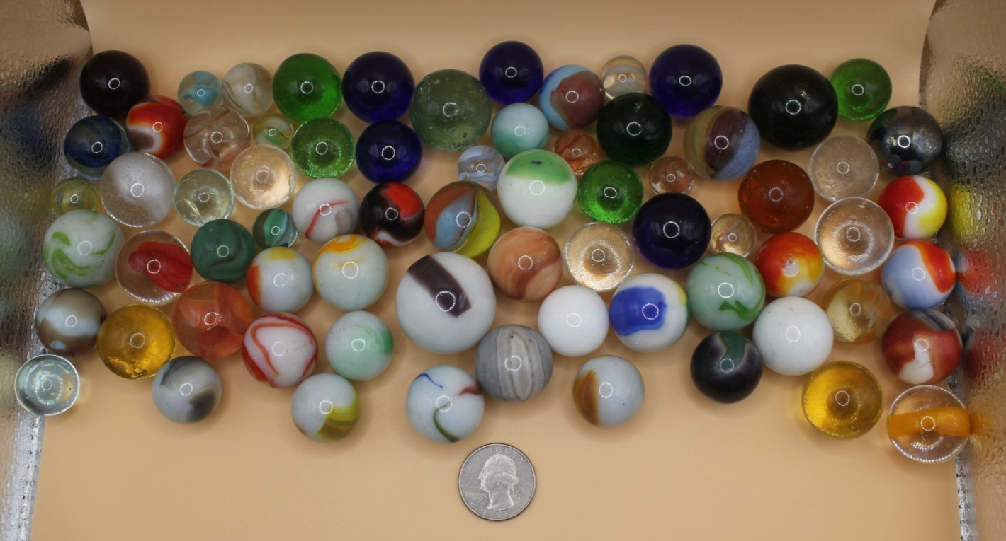 Small, Medium and Large Vintage/Antique Glass Marbles In Vintage Jar (50+)