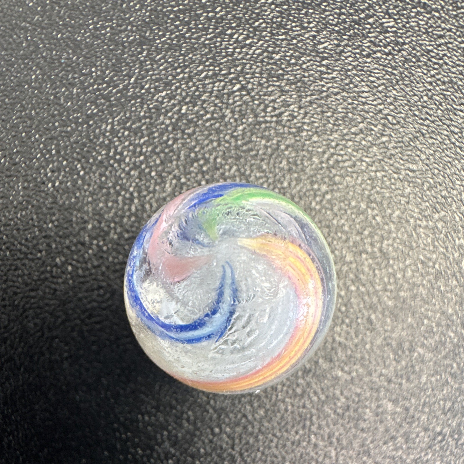 German Marble. Clear Swirl Style w/ Blue Green Pink Orange white Ribbon Design