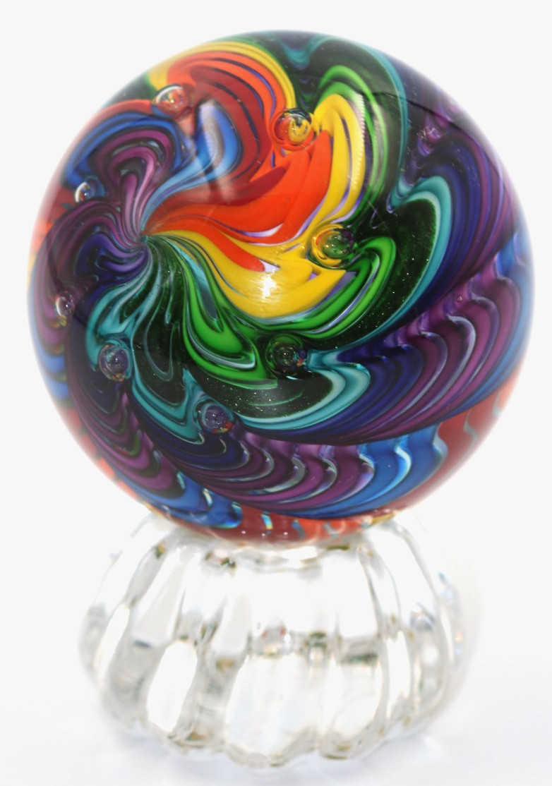 AWESOME 10 Color James ALLOWAY Art Glass Paperweight Orb Marble with stand 2.5″