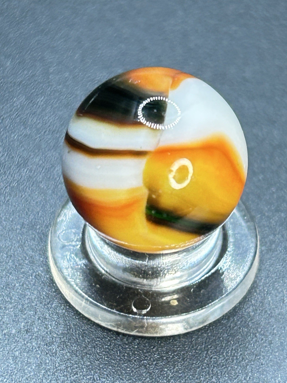 Vintage Peltier National Line Rainbo Rebel Marble Orange Rebel? 0.629”