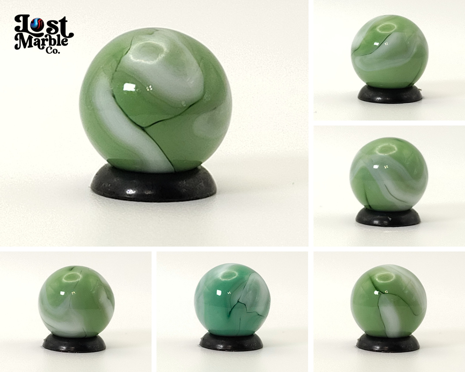5/8″ Green & White Opaque Swirl Marble NM+